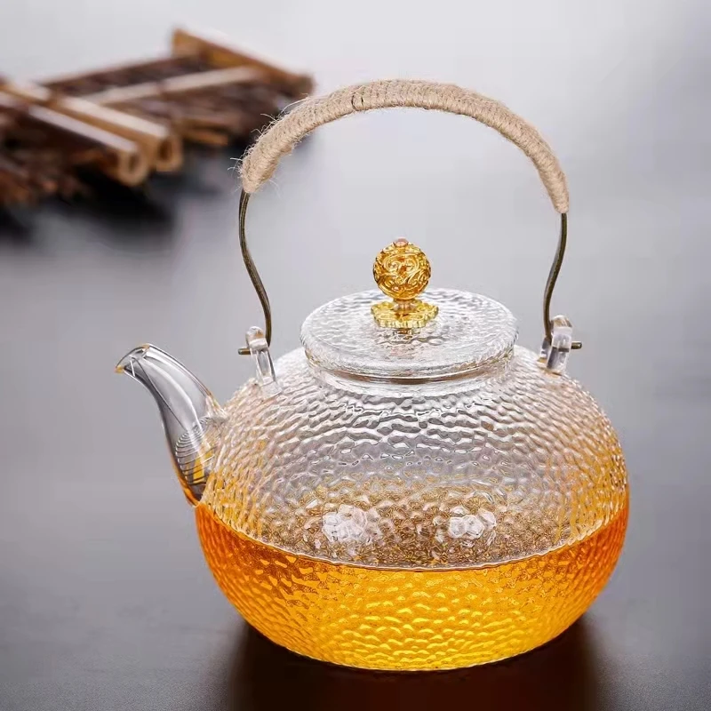 加厚铜把提梁壶玻璃煮茶壶电陶炉烧水壶锤纹煮茶器日式铜把壶煮水
