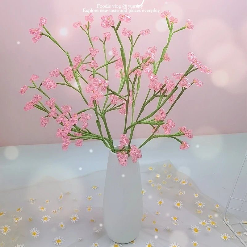 【材料包】映山红手工串珠摆件diy杜鹃花菱形珠创意假花配料