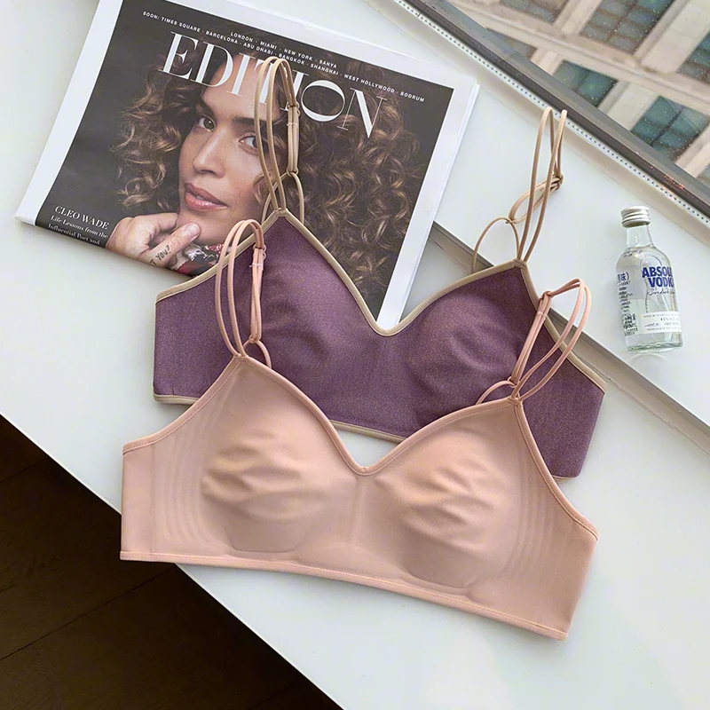 提未苏法式细双肩带无痕三角杯兔耳朵美背内衣女小胸薄款文胸罩