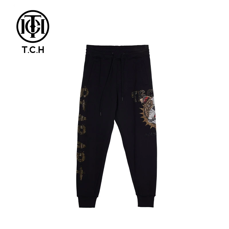 男装-TCH潮牌狗狗重工烫钻秋冬休闲束脚运动裤男女同款T213206062
