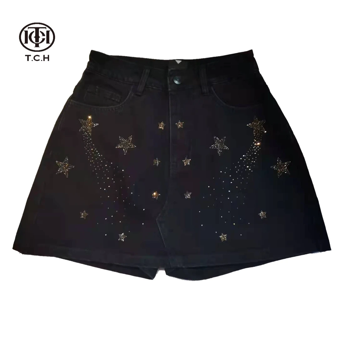 TCH轻奢烫钻工艺满天星休闲牛仔短裤半裙女T21121C3001私服tch