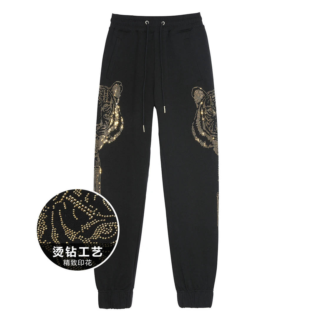 TCH轻奢烫钻工艺双侧虎头烫金钻情侣款休闲裤T21120C3021私服tch