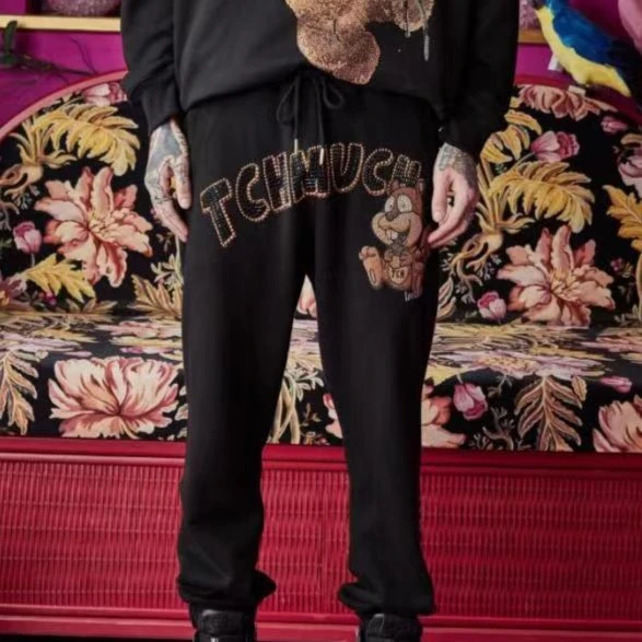 TCH轻奢松鼠字母烫钻休闲裤黑色卫裤男女同款T66A206005私服tch