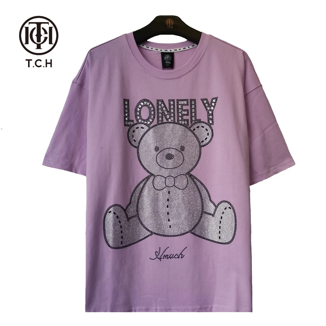 奥莱-TECHNOCHILLOUTHOUSE潮牌小熊烫钻短袖洋气T恤T21110C6175