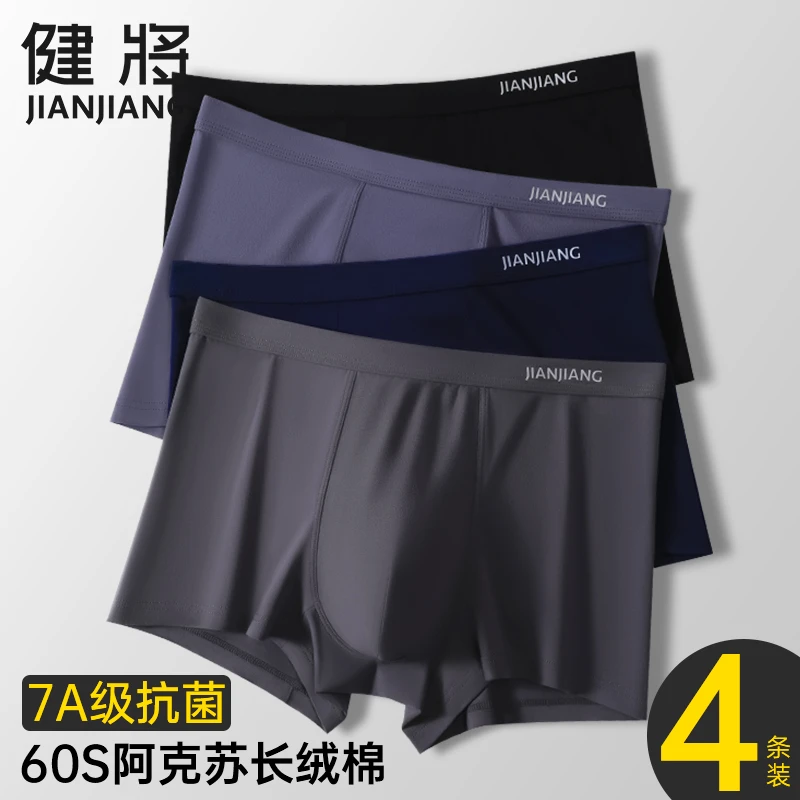 健将男士内裤男款60S纯棉平角短裤高档四角裤头7A抑菌男生底裤衩
