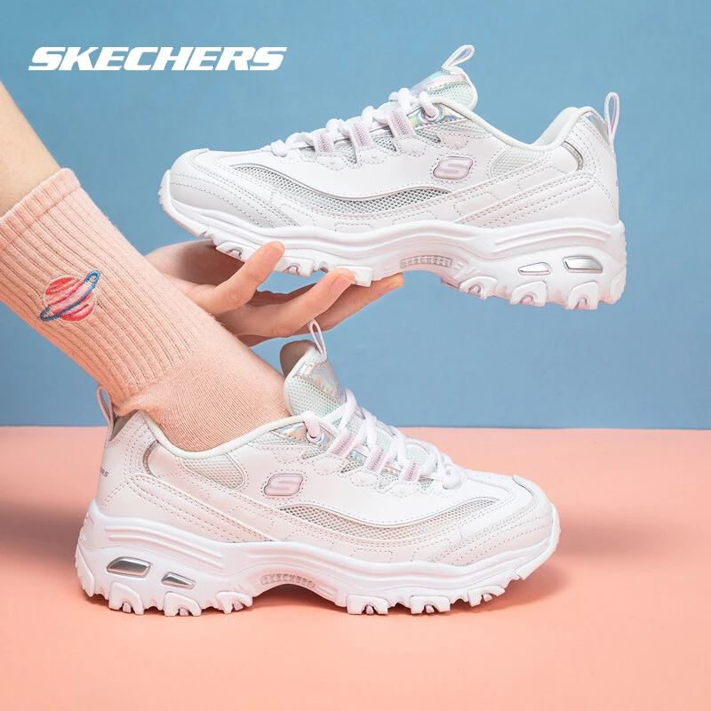 【镭射小白鞋】斯凯奇女鞋熊猫鞋2024新款网面透气老爹鞋运动鞋子