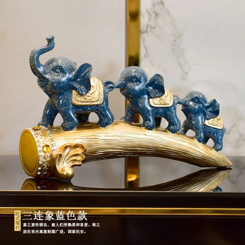 高档个性三只小象工艺品三连象大象客厅酒柜电视柜美式摆件装饰