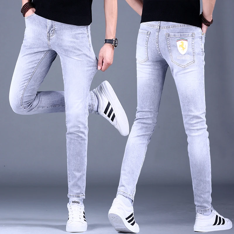 欧货高级感男士牛仔裤男款修身小脚高档直筒休闲裤子男裤弹力8177