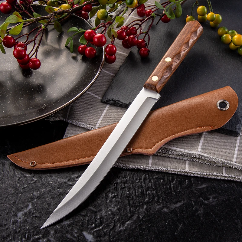 木柄不锈钢瓜果刀 水果刀厨房刀具长款尖头多用果档家用削切果皮