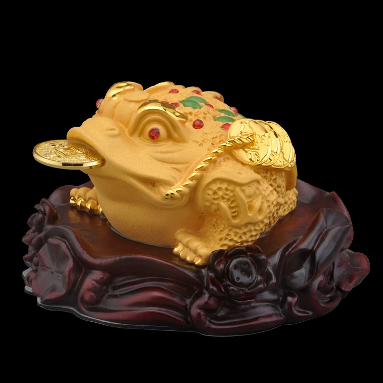 金色金蟾茶宠聚宝盆汽车中控台车载摆件工艺品店铺桌面装饰品摆设