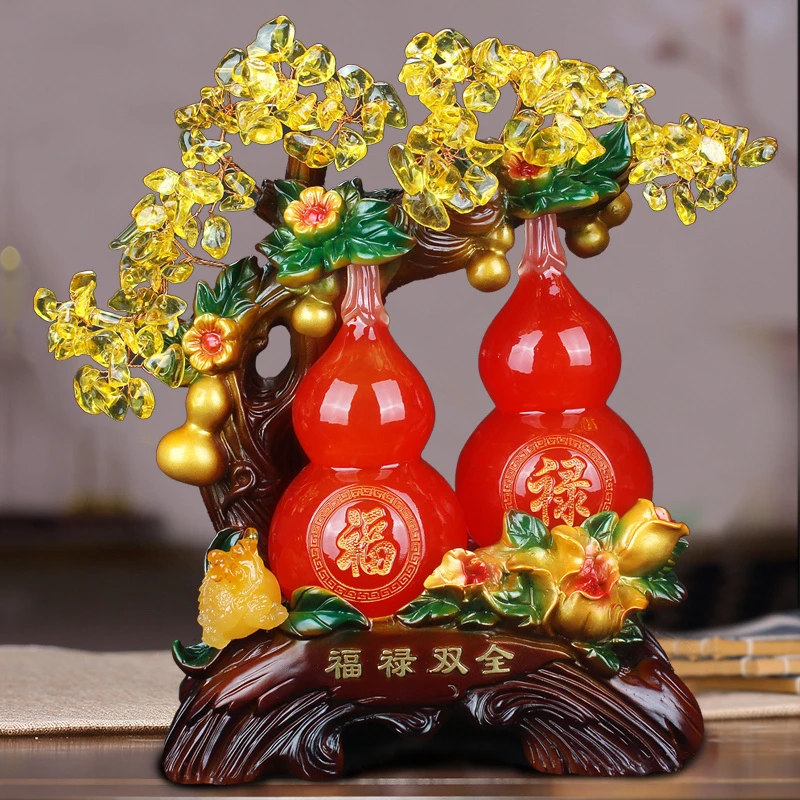 水晶发财树双葫芦家里客厅玄关桌面创意家居装饰品工艺品摆件摆设