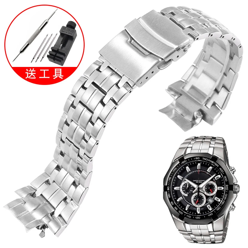 适用卡西欧EDIFICE系列 EF-540D-1A 不锈钢表链男精钢手表带 22mm