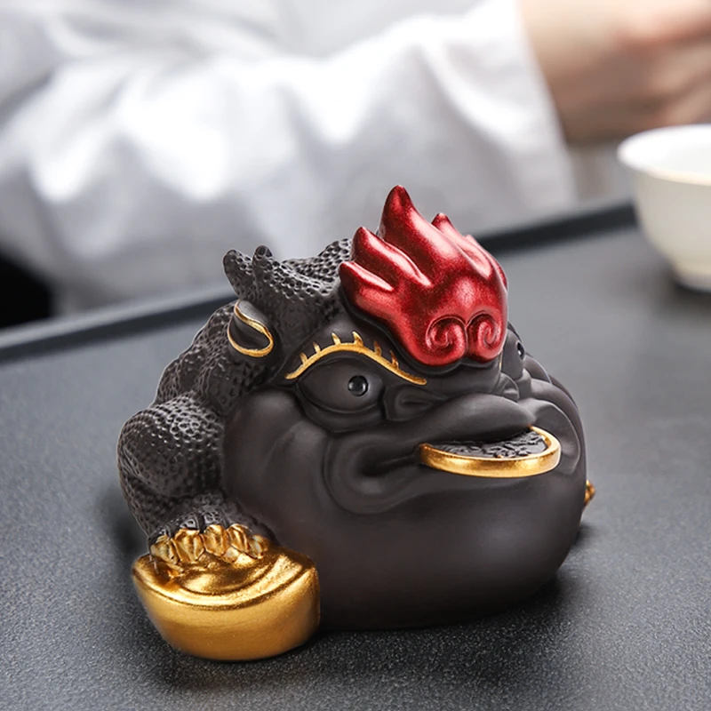 紫砂金蟾茶宠摆件精品可养茶虫蟾蜍茶玩茶台装饰茶具配件摆设装饰