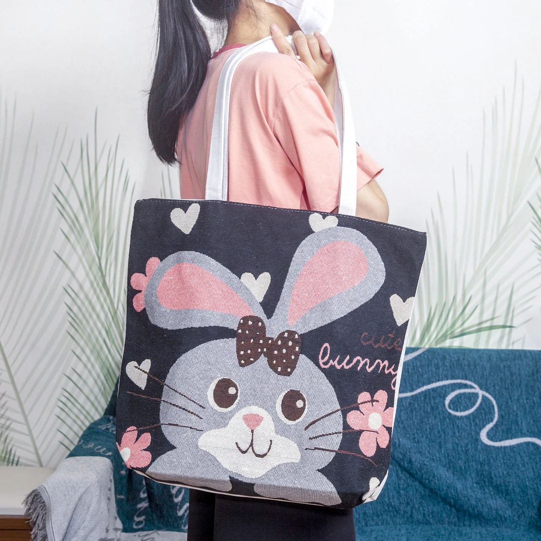 【大包单面 大耳朵兔子】上班专用时尚女士提花绣帆布手提包肩包