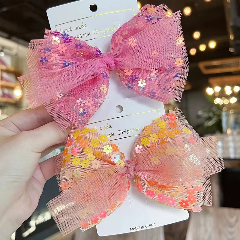 女童超仙亮片蝴蝶结发夹小公主甜美刘海发卡儿童洋气头饰表演发饰