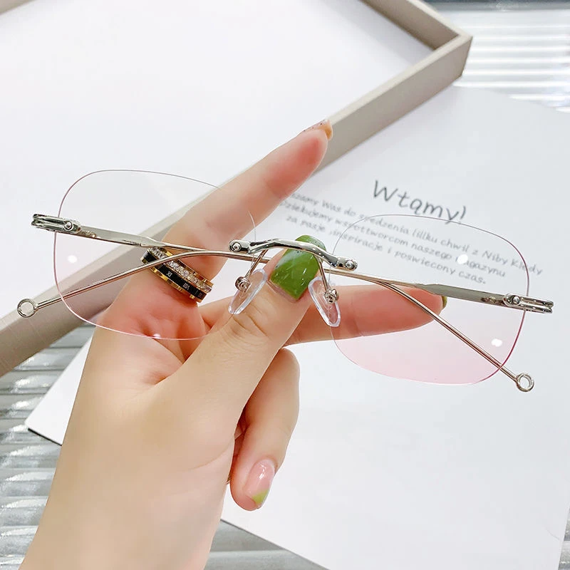 网红装饰时尚素颜镜无框眼镜可配有度数防蓝光眼镜女近视腮红眼镜