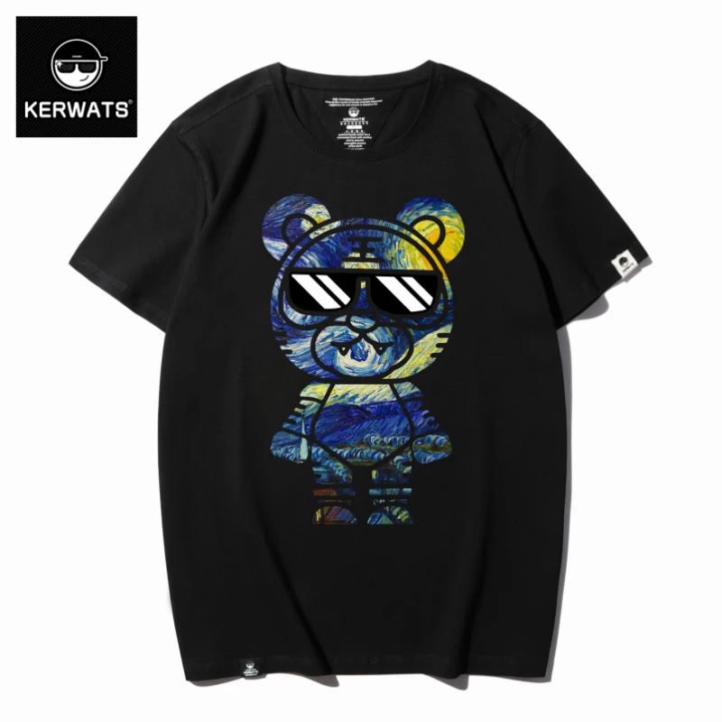 KERWATS2022国潮男女同款油画小老虎印花宽松休闲大码圆领短袖