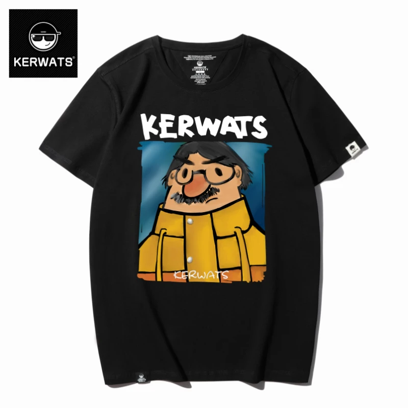 KERWATS新款青春油画眼睛小人印花宽松显瘦情侣款圆领透气短袖