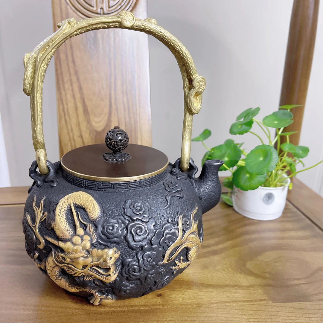 【鎏金盘龙云海1.2L】手工传统生铁铸铁煮水优质烧水壶茶具优选