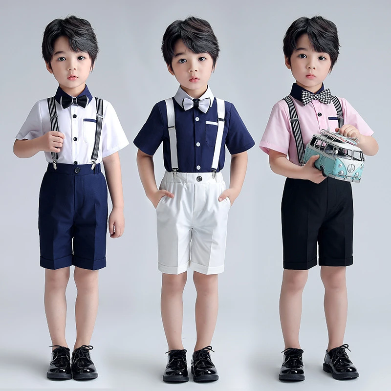 儿童演出服夏季男童背带裤学生合唱主持钢琴表演六一宝宝礼服厂家