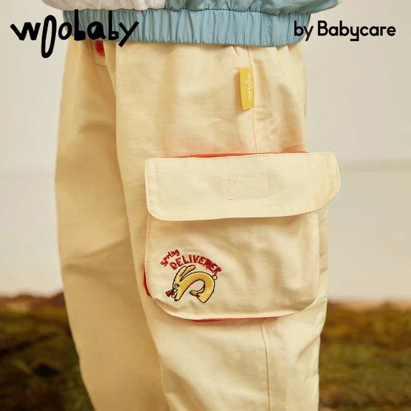 【春-裤子】woobaby童装22年大口袋可脱趣味儿童工装裤WB2109021