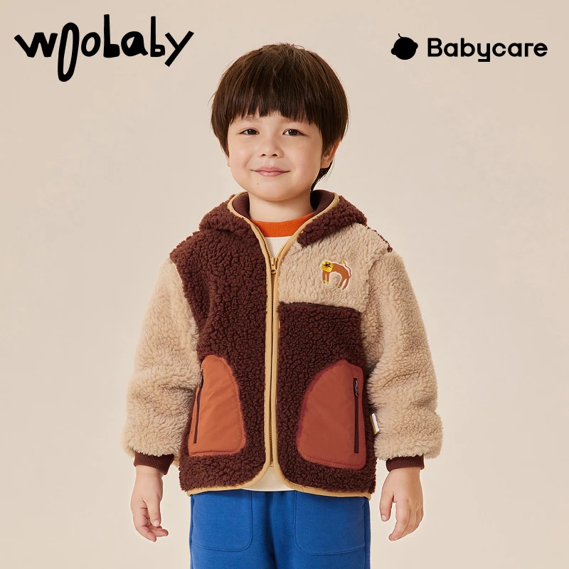 【达人】woobaby童装22年加厚柔软蓬松连帽儿童外套WB2203048