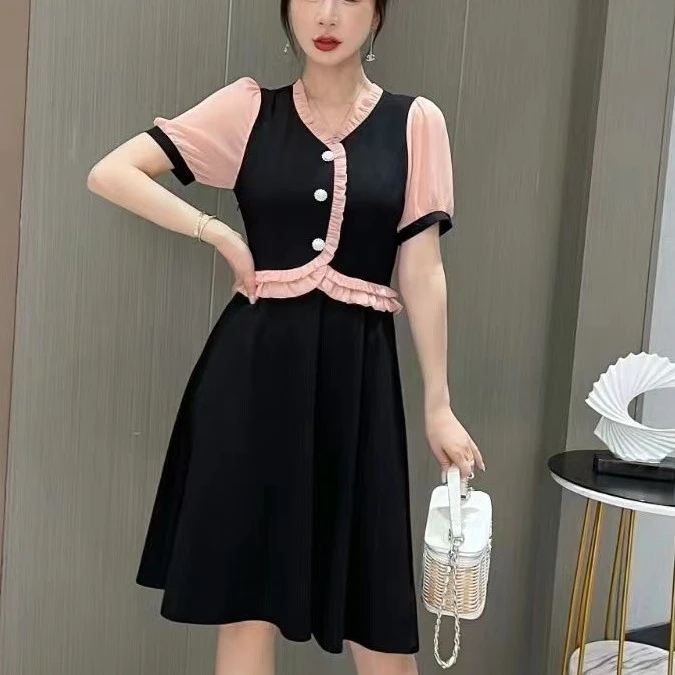 夏季新款小V领特别精致显瘦高级优雅2209#连衣裙