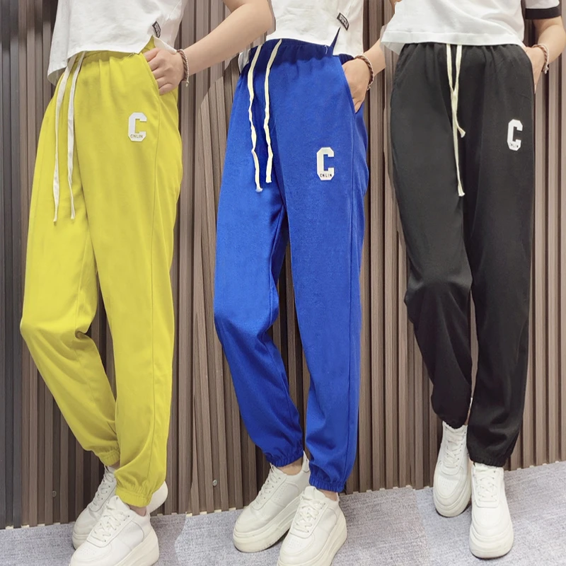 2022新款卫裤女藏蓝夏季小脚休闲裤华夫格运动九分阔腿哈伦束脚裤