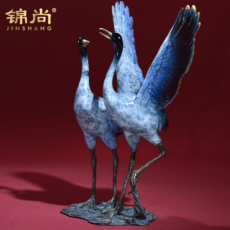 锦尚《双鹤延年》全铜仙鹤酒柜餐边柜家居装饰品生日祝寿贺礼摆件