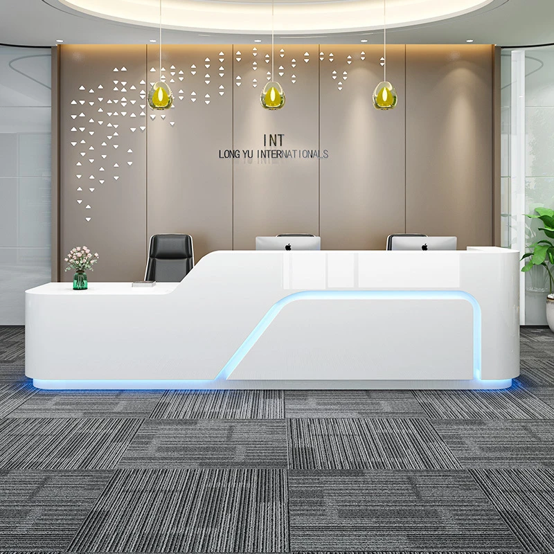 简约现代公司烤漆前台时尚异形接待台咨询吧台宾馆创意迎宾收银桌