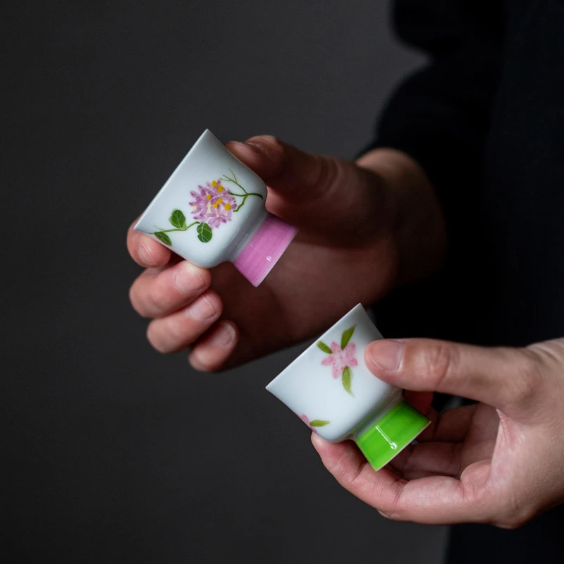 百垚纯手绘蒲公英高足杯陶瓷主人杯家用品茗杯喝茶杯单个功夫茶具