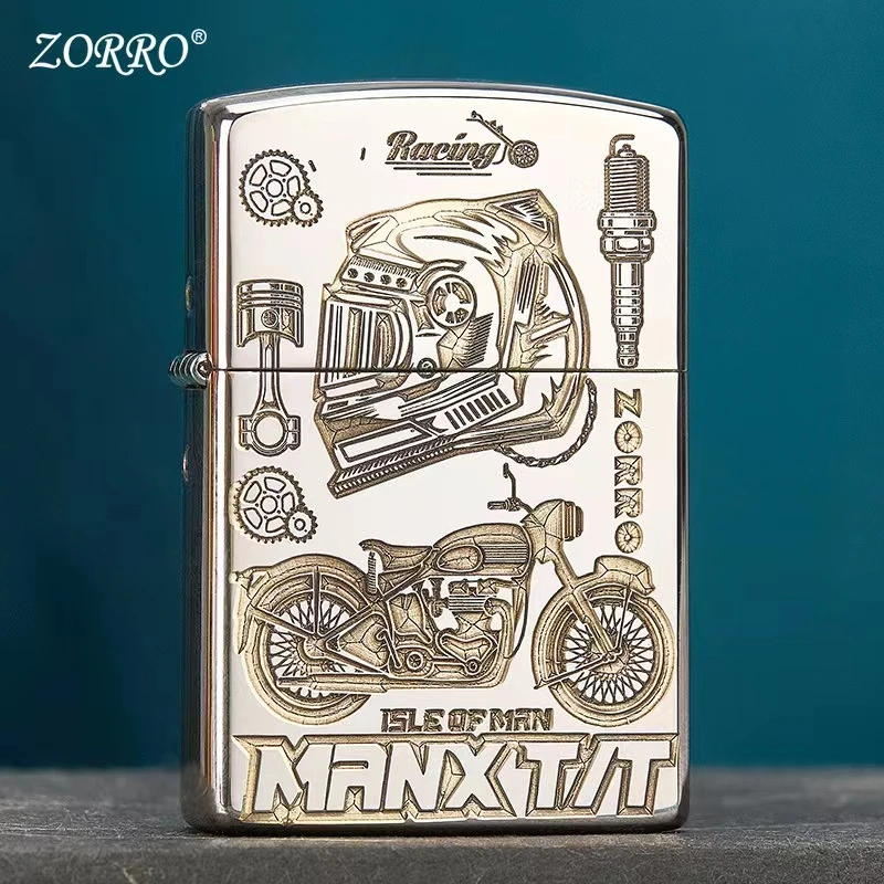ZORRO佐罗煤油打火机创意防风纯铜深雕极速机车送男友礼物高颜值
