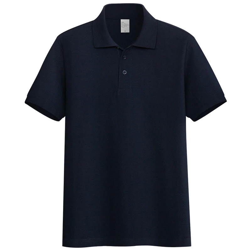 POLO衫男士短袖翻领T恤夏季珠地棉爸爸定制工作服黑色t体恤衫