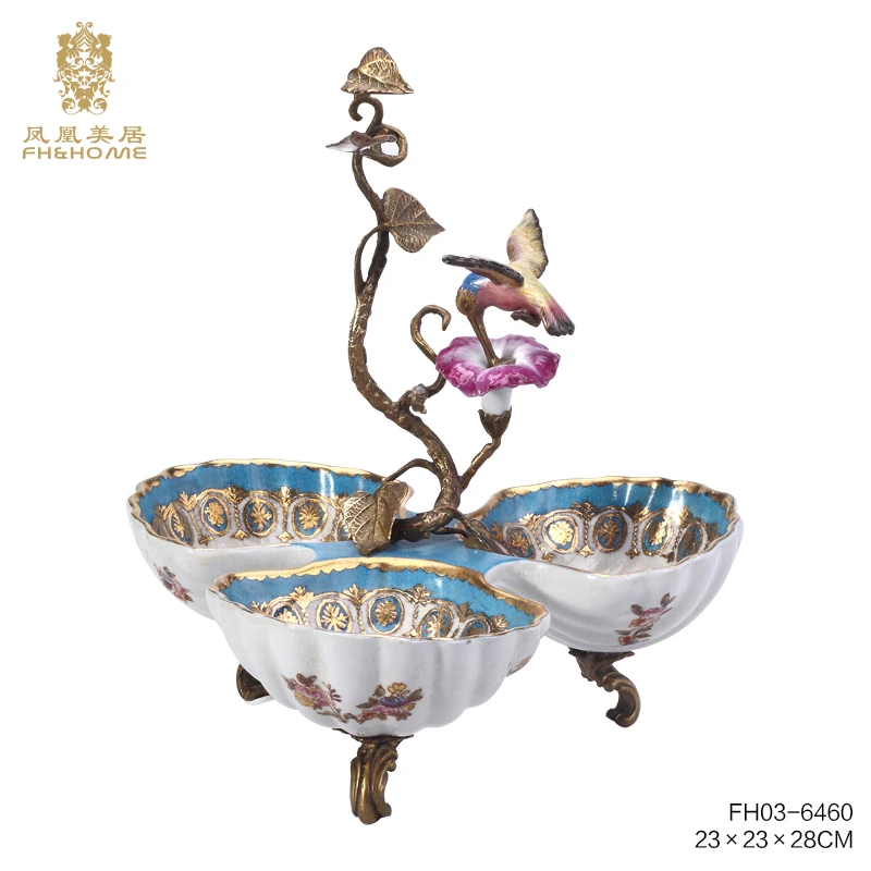 FH&HOME/凤凰美居欧式奢华蜂鸟果盘家居装饰摆件干果糖果坚果盘