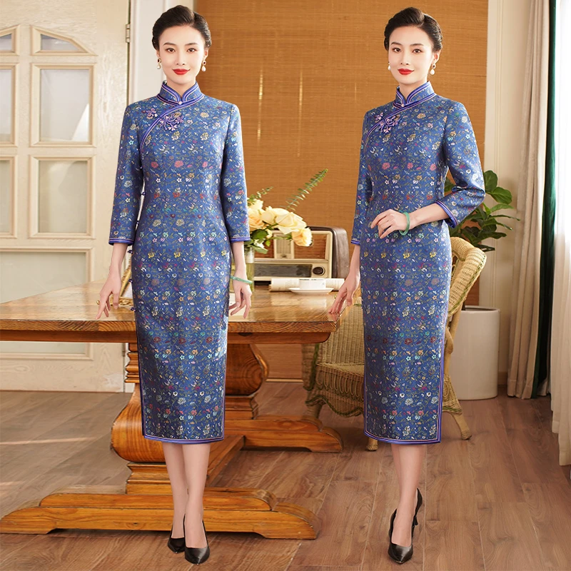 徐永良  中式宋锦旗袍里外桑蚕丝量身定制国风高端碎花气质时尚