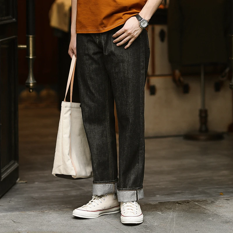 高端复古水洗百搭直筒牛仔裤MBBCAR窄幅阿美咔叽赤耳丹宁合身长裤