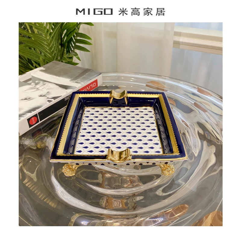 【米高家居】现代简约流行出口法式白瓷蓝点烟缸雪茄烟缸家居摆件