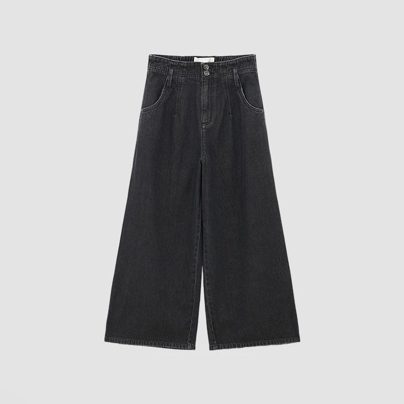 播休闲宽松气质百搭复古文艺阔腿牛仔裤女DDP2KD4608