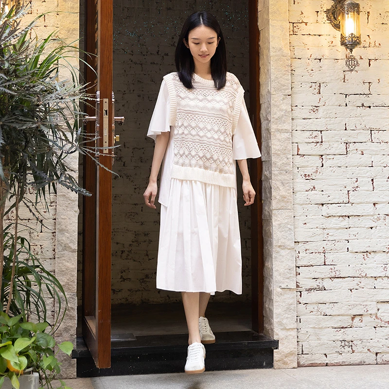 播休闲五分喇叭袖伞型裙摆两件套复古连衣裙BDP2LD0432