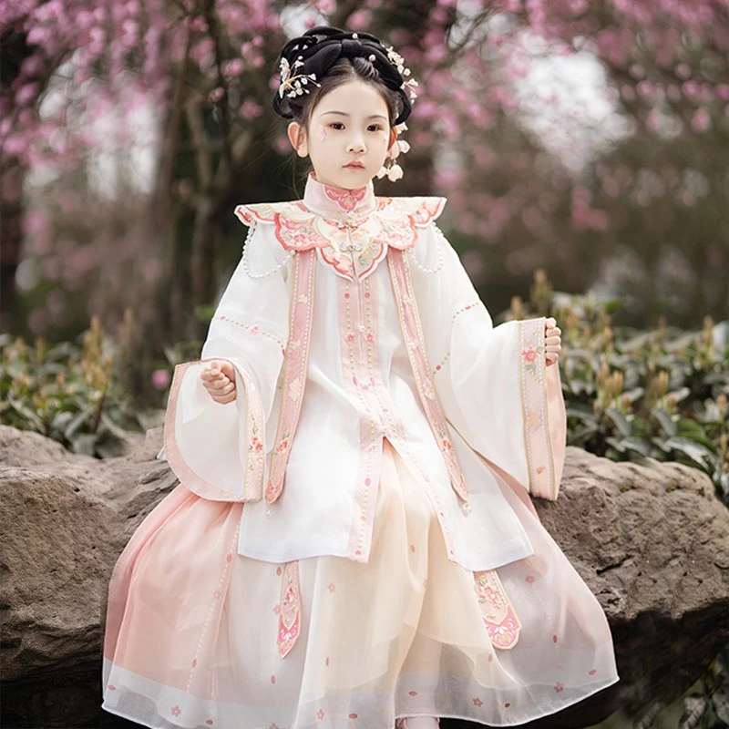 汉服小公主女童儿童洛竹花琼明制云肩古风超仙飘逸新款爆款汉服