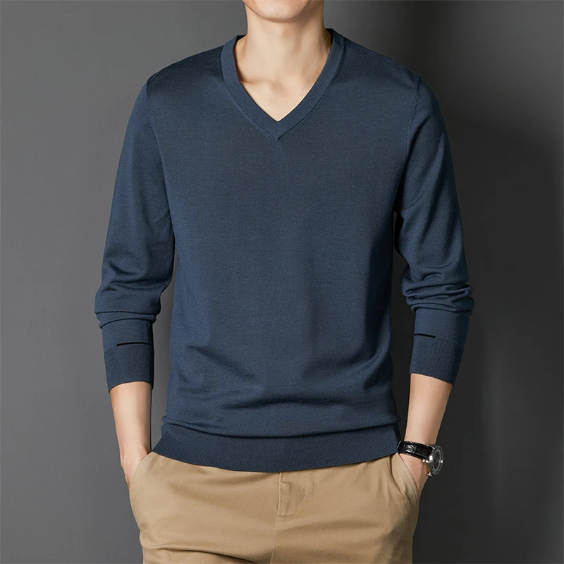 【100%精纺纯羊毛】V领轻奢级高支纱线薄款打底衫针织衫秋冬新款