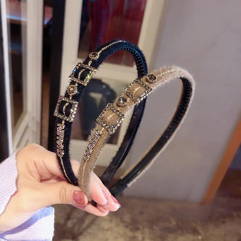 铁合金布艺发饰 韩国小香风发箍新款复古闪钻带齿外出简约发卡女