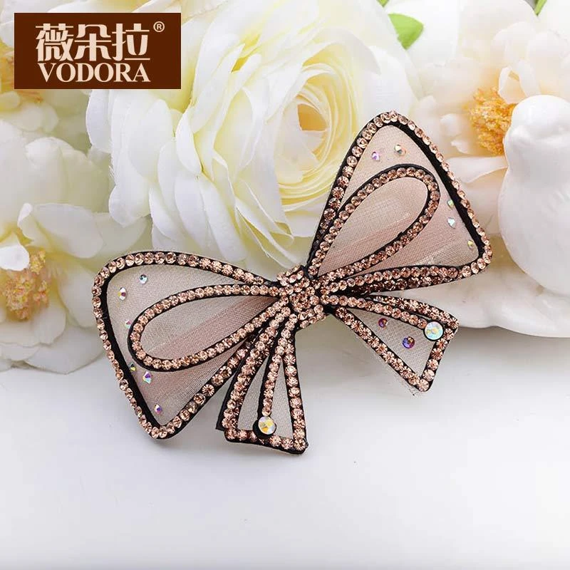 布艺发饰 绢纱蝴蝶结水钻网红发夹顶夹横夹盘发弹簧夹发卡头饰夹