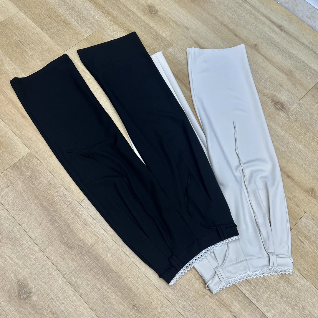 南油爆款～显瘦腰头蕾丝刺绣拼接高腰显瘦直筒阔腿裤西裤女