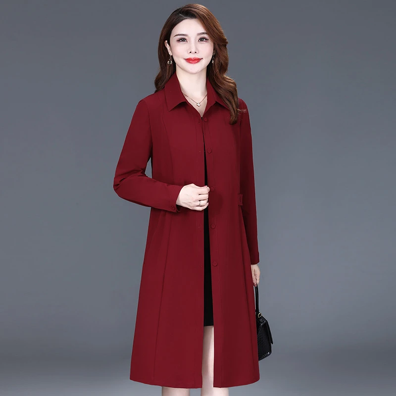 中长款风衣女妈妈装时尚洋气显瘦修身春秋外套单层外套春季新款