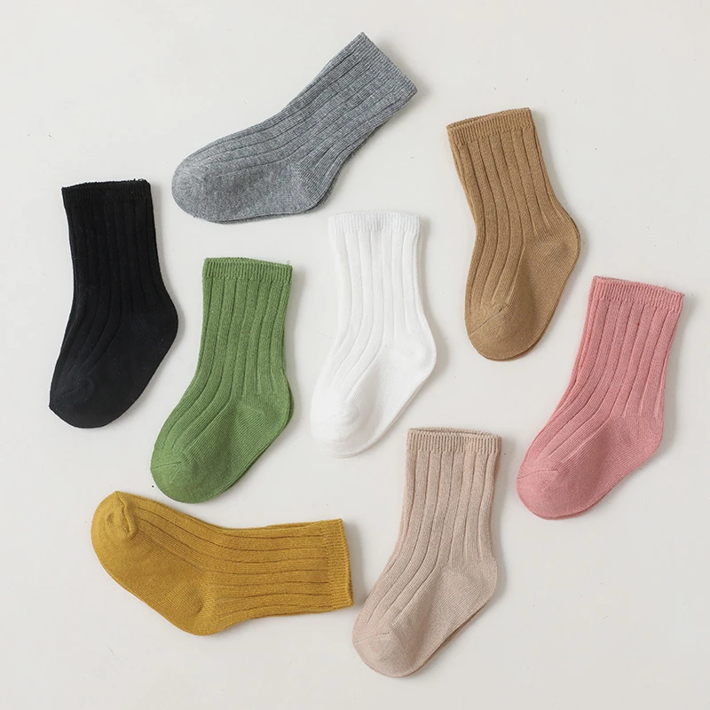 婴儿袜子春秋棉宝宝纯色百搭松口中筒袜男童女童儿童短袜学生袜