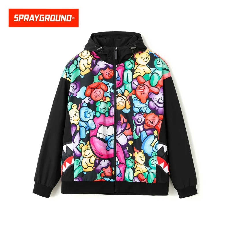 SPRAYGROUND鲨鱼嘴连帽印花夹克撞色拼接宽松休闲秋季JM W0721107