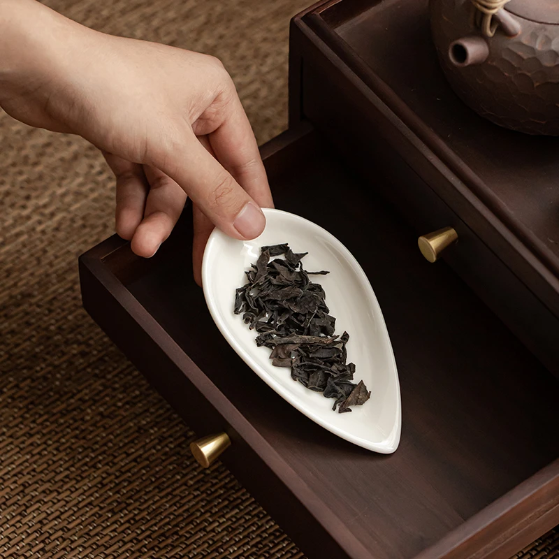 慈空 羊脂玉白瓷茶荷茶则醒茶分茶器茶勺功夫茶具家用茶道