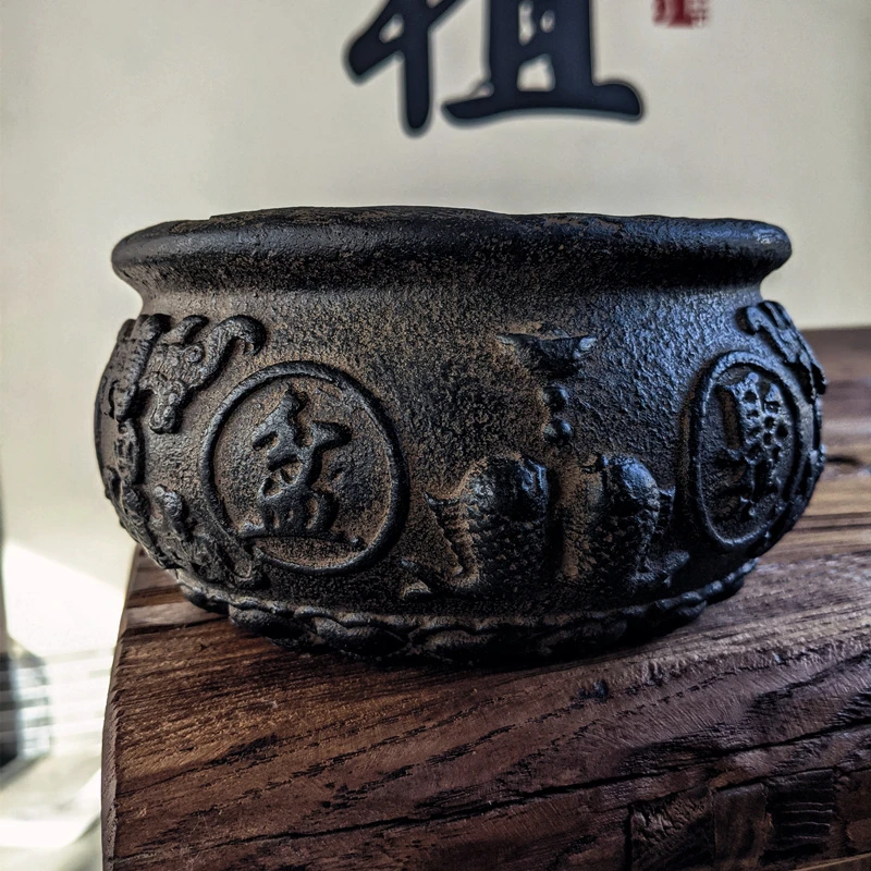 仿古仿石聚宝盆中国风古典无孔水培水仙盆碗莲睡莲铜钱草精品花盆