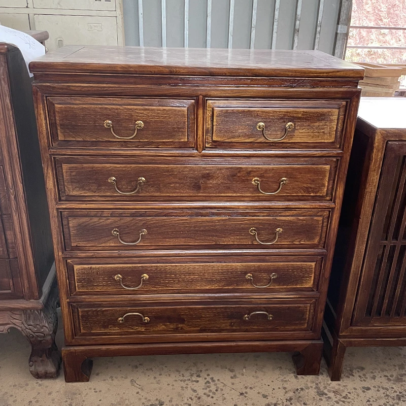 老榆木实木榫卯六斗柜现代简约玄关柜卧室储物柜客厅收纳弯脚斗柜